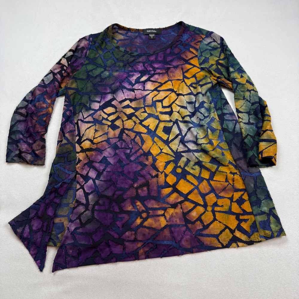 Karen Kane Women SM Mosaic Stained Glass Burnout Tunic Top 3N94243 Multicolor